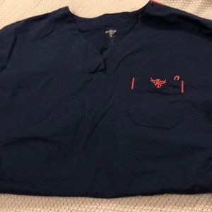 Med Couture Medium Scrub Top Navy and Coral